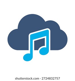 Cloud music icon blue flat vector design audio streaming symbol melody sound internet media storage graphic element sign