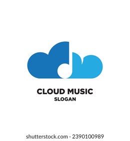 Nota en la nube Diseño vectorial de la plantilla del logotipo azul de la música