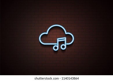 cloud music icon in Neon style on dark brick wall background