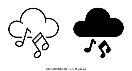 Conjunto de iconos de música en la nube: estilos lineales y sólidos para diseño digital e impreso
