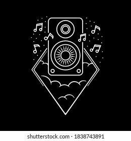 Cloud music illustration. Line art of cloud music with white outline color. Illustration design for apparel products, mugs and wall posters