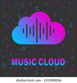 Cloud music library, audio and music streaming services concept. Colorful logo for apps, programs, web. 