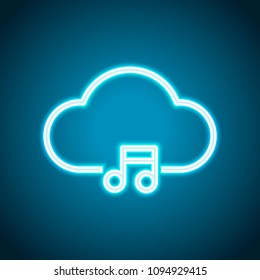 Cloud music library, striming. Simple linear icon with thin outline. Neon style. Light decoration icon. Bright electric symbol