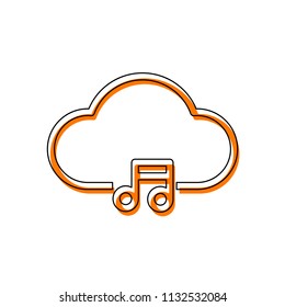 Cloud music library, striming. Simple linear icon with thin outline. Isolated icon consisting of black thin contour and orange moved filling on different layers. White background