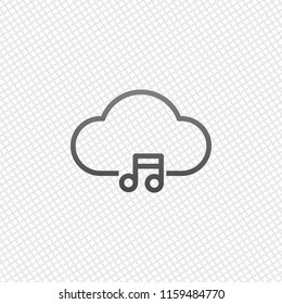 Cloud music library, striming. Simple linear icon with thin outline. On grid background