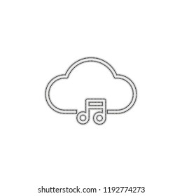 Cloud music library, striming. Simple linear icon with thin outline. Dotted outline silhouette with shadow on white background