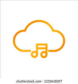 Cloud music library, striming. Simple linear icon with thin outline. Orange sign with low light on white background