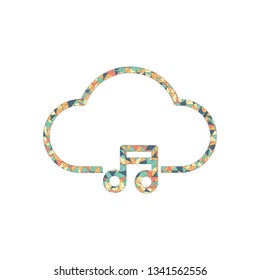 Cloud music library, striming. Simple linear icon with thin outline. Colored mosaic with polygons