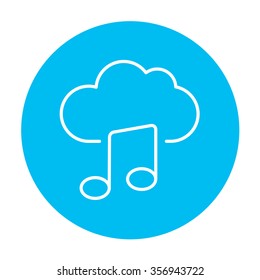 Cloud music line icon for web, mobile and infographics. Vector white icon on the light blue circle isolated on white background.