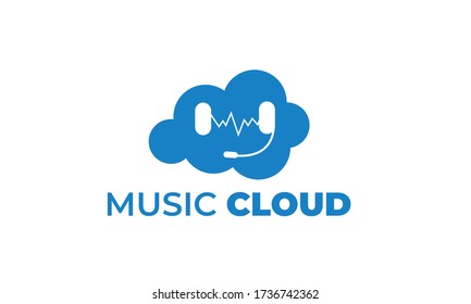 El LOGO MUSICAL CLOUD se puede usar para logotipos de música de estudio - logotipos de sitio web mp3, música de sitio web - icono de sonido - icono de descarga de música , logotipos de registro con ilustración color azul cielo , con vector EPS 10  