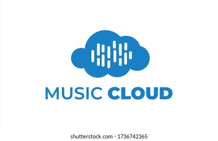 CLOUD MUSIC LOGO can be used for studio music logos - mp3 website logos, website music - sound icon - download music icon , record logos  with illustration sky blue color , with vector EPS 10  