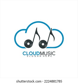 Cloud music logo design. Illustration of cloud with musical disc with tone symbol. Unique cloud logo.