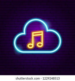 Signo Neon de la música en nube. Ilustración vectorial de la promoción del sonido.