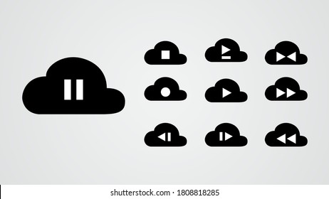 cloud music play buttons. cloud tech collection. upload download data. cloud storage. data transfer. vector illustration