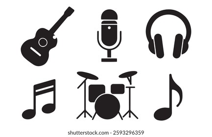 Cloud music and playlist icon logo, music, musical, sound, icon, audio, headphone, airphone, microphone, guitar, music drum kit, mp3 design in a vector template.