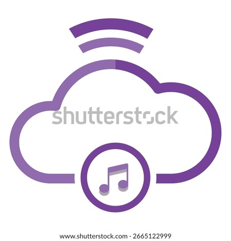 Cloud music streaming icon with purple outline WiFi signals and musical note symbol Vector illustration