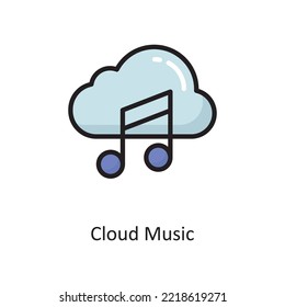 Cloud Music Vector  Filled Outline Icon Design illustration. Cloud Computing Symbol on White background EPS 10 File