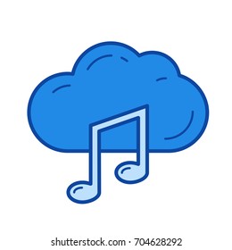 Cloud music vector line icon isolated on white background. Cloud music line icon for infographic, website or app. Blue icon designed on a grid system.