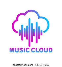 Cloud Music Vector Logo Isolated On White Background, Cloud Shape Symbol With Sound Equalizer Colorful Lines. EPS 10. 