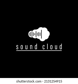 Cloud music vector logo isolated on black background, cloud shape symbol with sound equalizer outline.