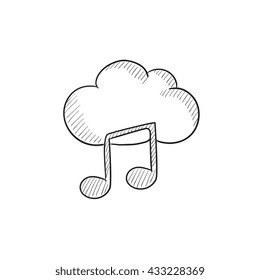 Cloud music vector sketch icon isolated on background. Hand drawn Cloud music icon. Cloud music sketch icon for infographic, website or app.