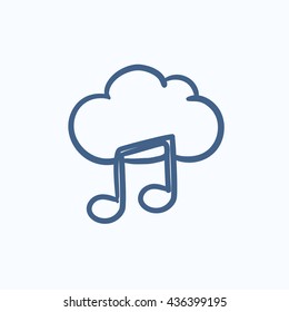 Cloud music vector sketch icon isolated on background. Hand drawn Cloud music icon. Cloud music sketch icon for infographic, website or app.