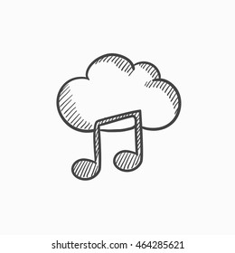 Cloud music vector sketch icon isolated on background. Hand drawn Cloud music icon. Cloud music sketch icon for infographic, website or app.