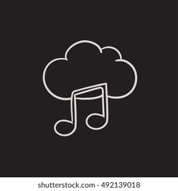 Cloud music vector sketch icon isolated on background. Hand drawn Cloud music icon. Cloud music sketch icon for infographic, website or app.