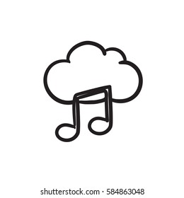 Cloud music vector sketch icon isolated on background. Hand drawn Cloud music icon. Cloud music sketch icon for infographic, website or app.