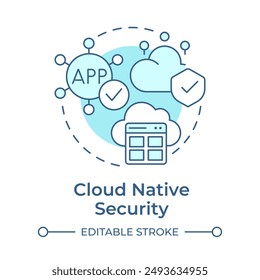 Cloud native security soft blue concept icon. Network technology, data breach. Round shape line illustration. Abstract idea. Graphic design. Easy to use in infographic, presentation