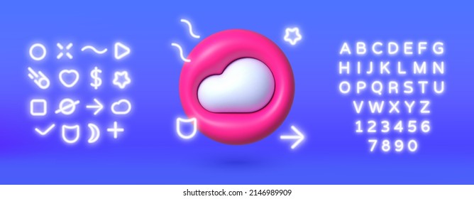 Cloud neon, great design for any purposes. Realistic 3d symbol. 3d vector icon
