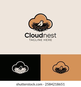 cloud nest tech vector logo design template