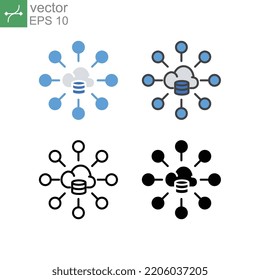 Cloud, network for big data technology analytics, database, cloud computing, server. Data science technology. machine learning. Big data icon. Vector illustration. Design on white background. EPS10