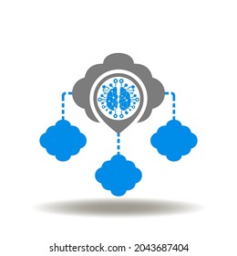 Cloud network with brain circuit vector illustration. Web AI data storage symbol. Artificial intelligence internet networking server icon.