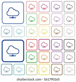 Cloud network color flat icons in rounded square frames. Thin and thick versions included.