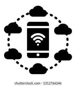 Cloud network, cloud communication glyph icon vector 