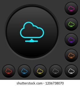 Cloud network dark push buttons with vivid color icons on dark grey background