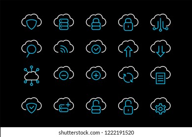 	
Cloud network data and technology line icons. vector linear icon set.