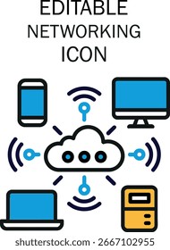 Cloud Network with Devices Connecting for Data Transfer and Communication on White Background