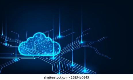 Cloud network digital perspective circuit technology adstract blue light background.