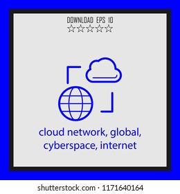 cloud network, global, internet  vector icon