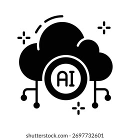 Cloud network glyph icon, artificial intelligence and online connectivity