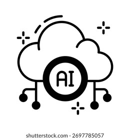 Ícone de glifo de rede em nuvem, inteligência artificial e conectividade online