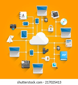 Cloud Network Icon Flat. Vector Illustration