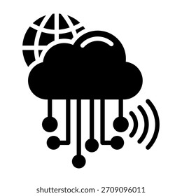 Ilustración vectorial de diseño de glifo de icono de red en la nube