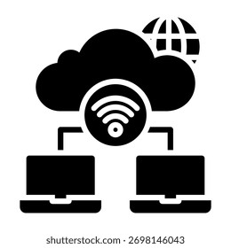 Ilustración vectorial de estilo de glifo de icono de red en la nube