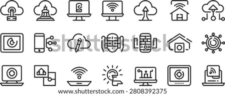 Cloud Network Icon Set with Wireless Signal, Server Displays, and Home Internet Connectivity Elements
