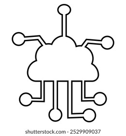 Ícone de rede em nuvem, contorno de vetor. Vetor editável traçado ícone de rede em nuvem no fundo branco. Vetor de dados de tecnologia de alta tecnologia. Estilo de glifo simples. Ilustração vetorial. eps 10