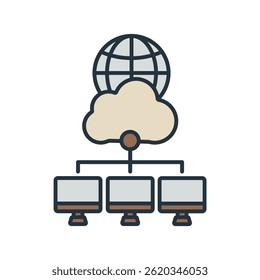 iconos de red de nube aislados sobre fondo blanco. Diseño de estilo plano