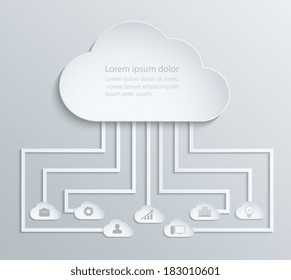 Cloud network with icons, paper economic infographics